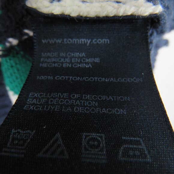 Vintage Tommy Hilfiger Women's Navy & Green Knit Striped Quarter Zip Sweater XL - Picture 3 of 7